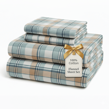Flannel Sheet Set cp-gallery: color=White Plaid; size=Queen