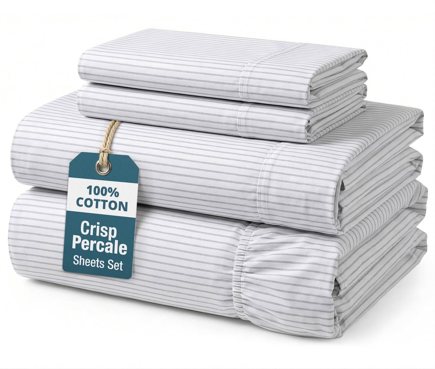 Percale Cotton Sheet Set cp-gallery: color=Ticking Stripe Cobalt Blue; size=Full