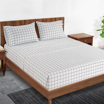 Percale Cotton Sheet Set cp-gallery: color=Windowpane-Charcoal; size=Full