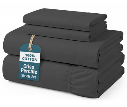 Percale Cotton Sheet Set cp-gallery: color=Charcoal; size=Full