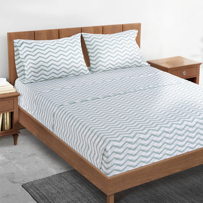 Percale Cotton Sheet Set cp-gallery: color=Chevron-cool Blue; size=Full