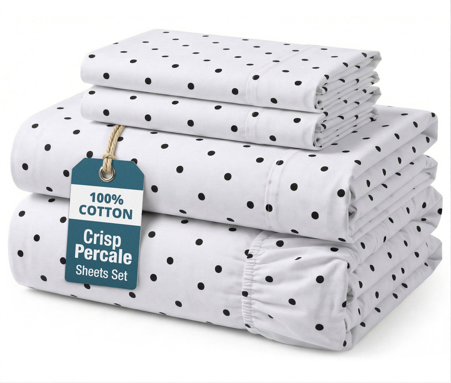 Percale Cotton Sheet Set cp-gallery: color=Polka Dot Black; size=Full