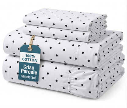 Percale Cotton Sheet Set cp-gallery: color=Polka Dot Black; size=Full