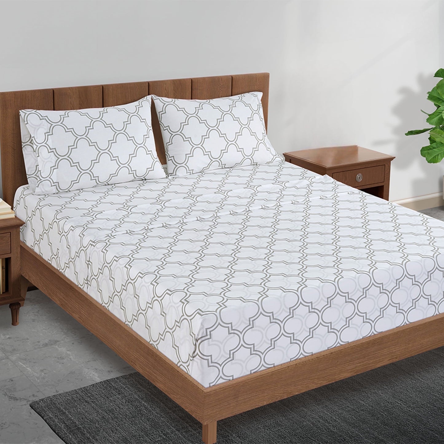 Percale Cotton Sheet Set cp-gallery: color=Trellis-silver; size=Full