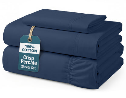 Percale Cotton Sheet Set cp-gallery: color=Navy; size=Twin-XL