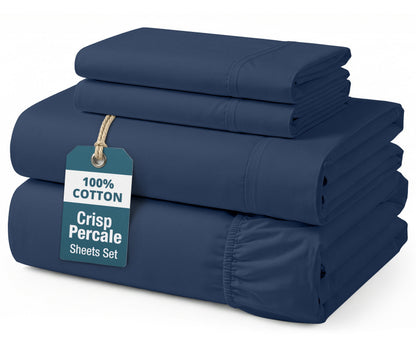 Percale Cotton Sheet Set cp-gallery: color=Navy; size=King