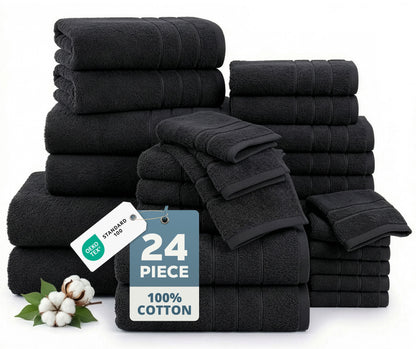 24-Piece Cotton Bath Towel Set cp-gallery: color=Black; size=24 Piece Set