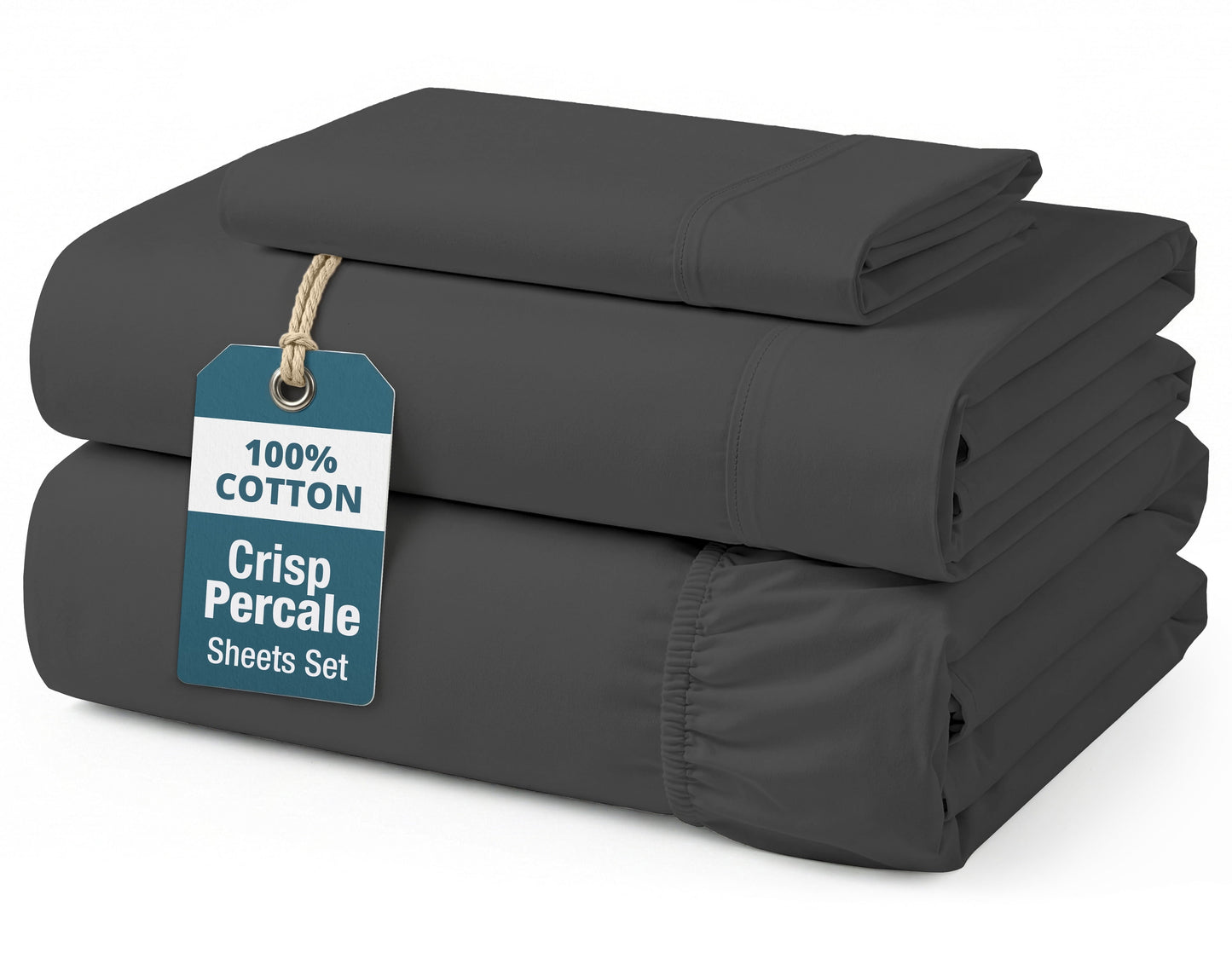 Percale Cotton Sheet Set cp-gallery: color=Charcoal; size=Twin-XL