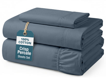 Percale Cotton Sheet Set cp-gallery: color=Estate Blue; size=Twin-XL