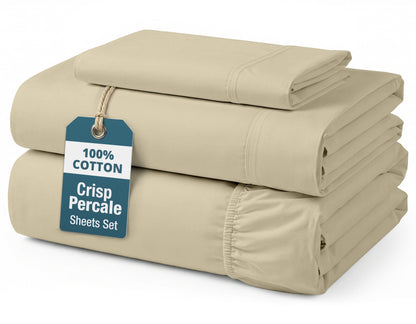 Percale Cotton Sheet Set cp-gallery: color=Linen; size=Twin-XL