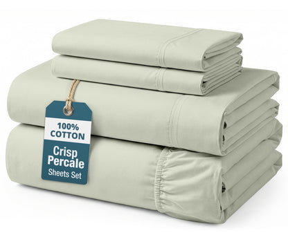 Percale Cotton Sheet Set cp-gallery: color=Mineral; size=King