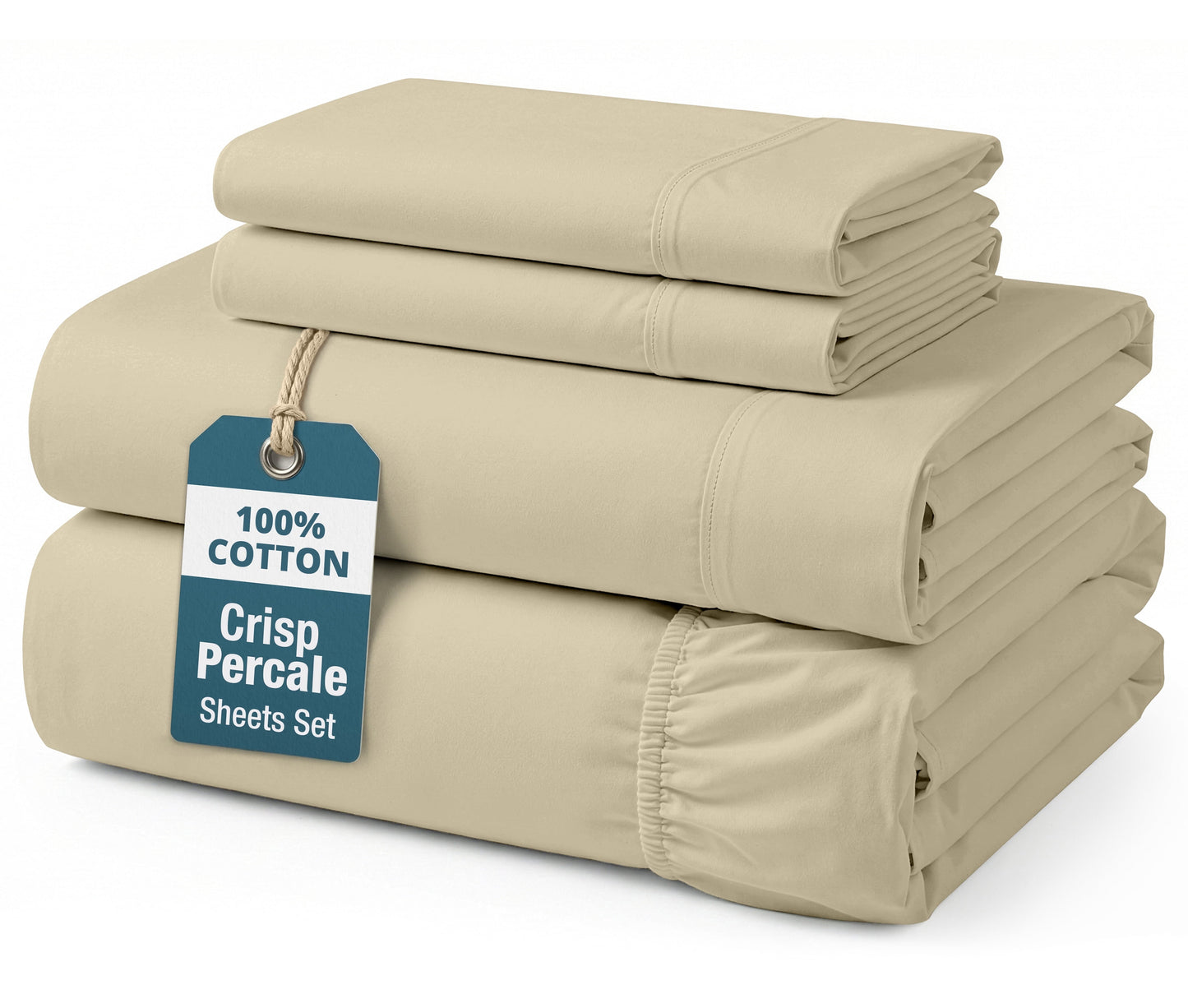 Percale Cotton Sheet Set cp-gallery: color=Linen; size=King