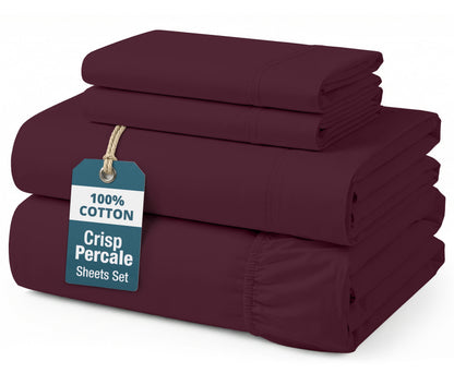 Percale Cotton Sheet Set cp-gallery: color=Windsor Wine; size=King