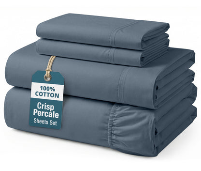Percale Cotton Sheet Set cp-gallery: color=Estate Blue; size=Queen