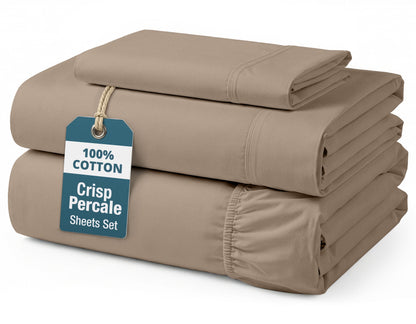 Percale Cotton Sheet Set cp-gallery: color=Taupe; size=Twin