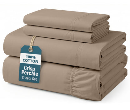Percale Cotton Sheet Set cp-gallery: color=Taupe; size=Queen