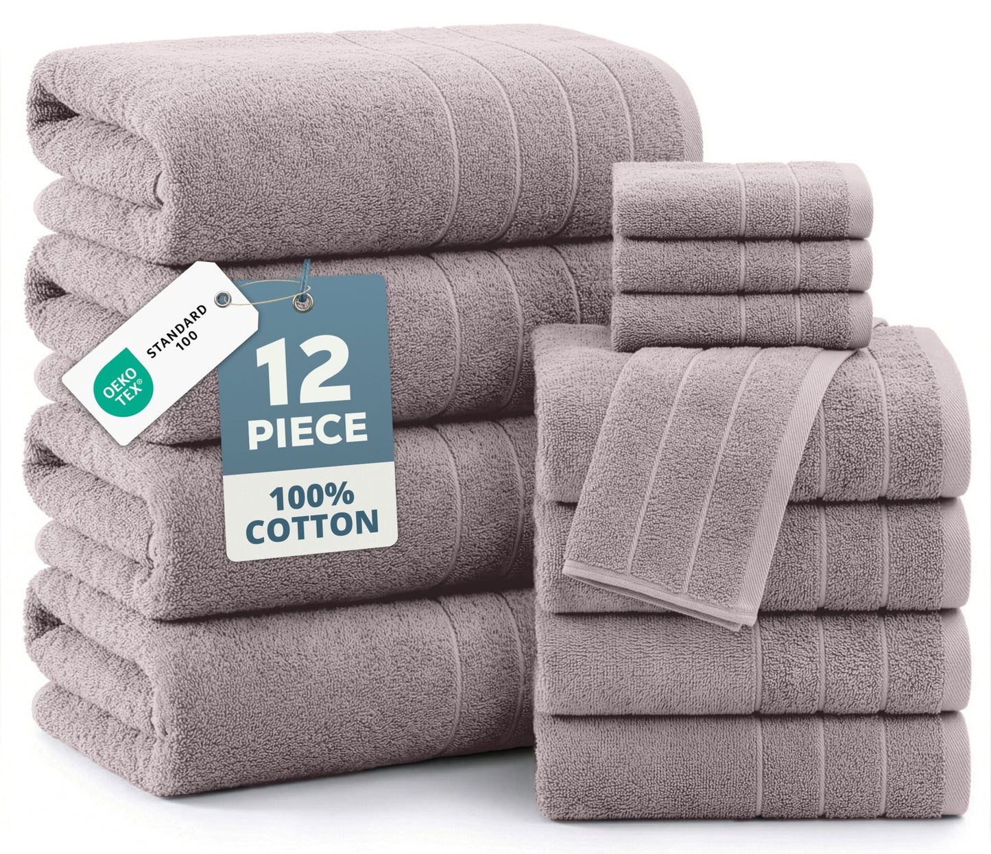 12-Piece Cotton Bath Towel Set cp-gallery: color=Platinum Grey; size=12 Piece Set