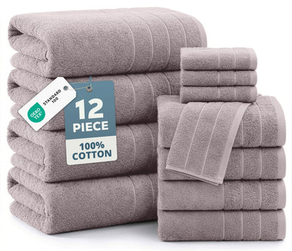 12-Piece Cotton Bath Towel Set cp-gallery: color=Platinum Grey; size=12 Piece Set