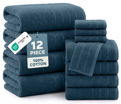 12-Piece Cotton Bath Towel Set cp-gallery: color=Steel Blue; size=12 Piece Set