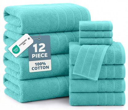 12-Piece Cotton Bath Towel Set cp-gallery: color=Aqua Sky; size=12 Piece Set
