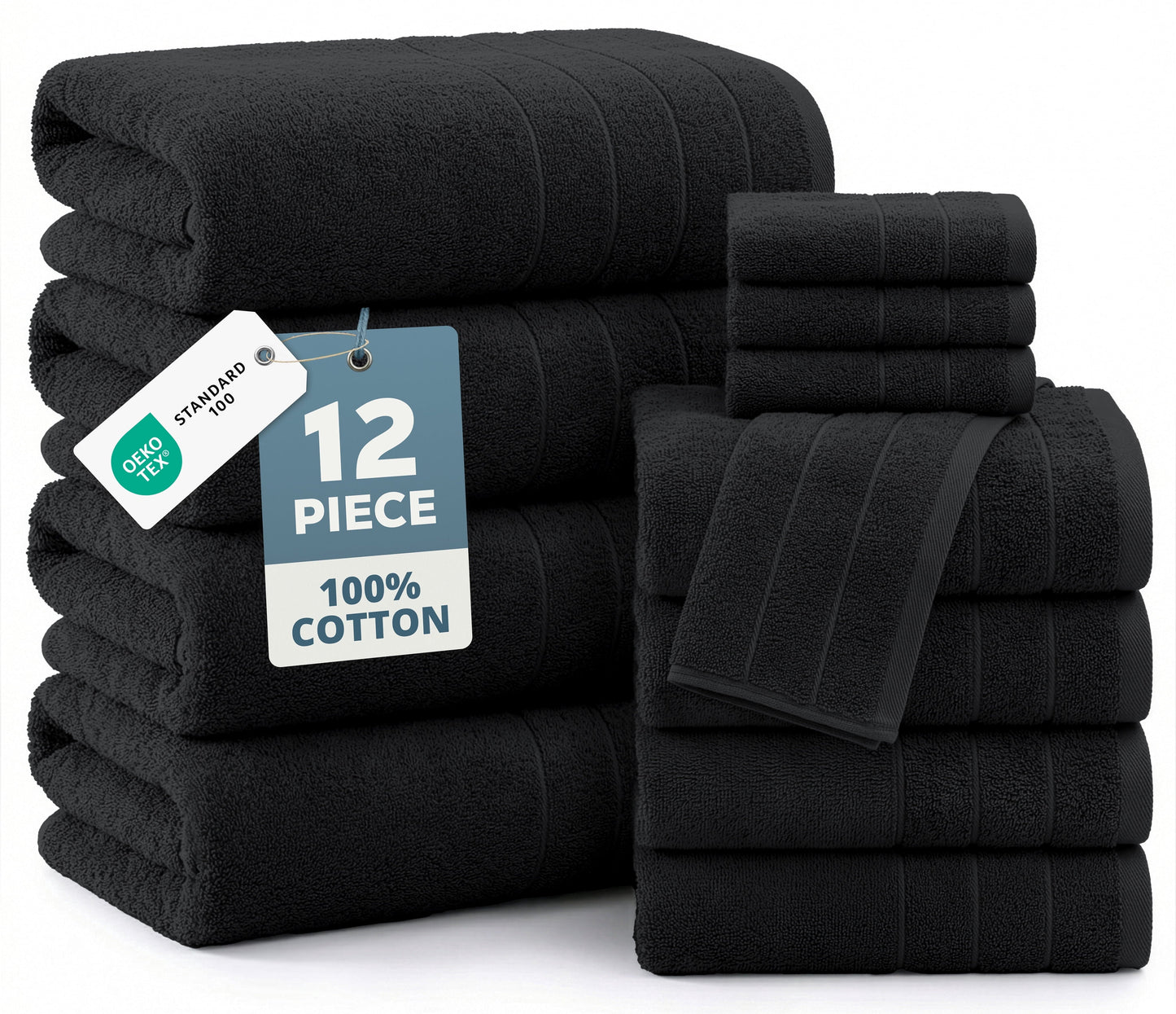 12-Piece Cotton Bath Towel Set cp-gallery: color=Black; size=12 Piece Set