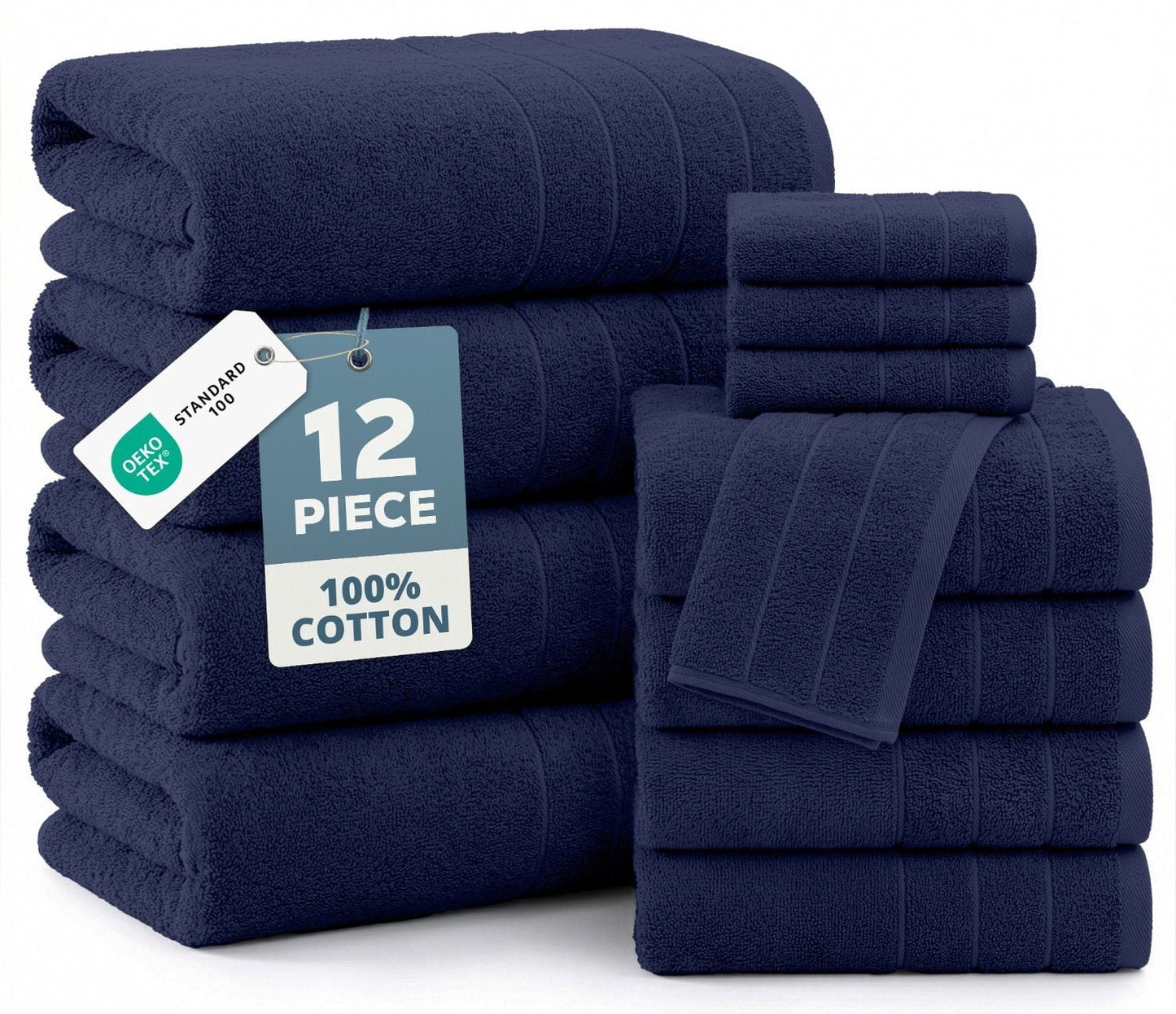 12-Piece Cotton Bath Towel Set cp-gallery: color=Navy; size=12 Piece Set