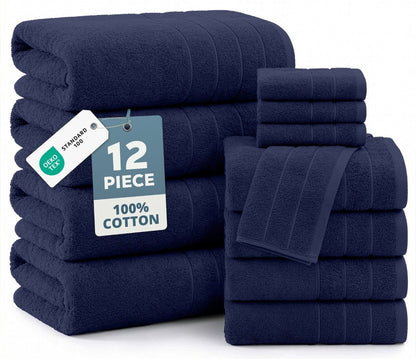 12-Piece Cotton Bath Towel Set cp-gallery: color=Navy; size=12 Piece Set