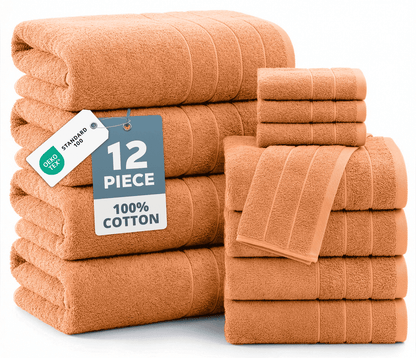 12-Piece Cotton Bath Towel Set cp-gallery: color=Peach Fuzz; size=12 Piece Set