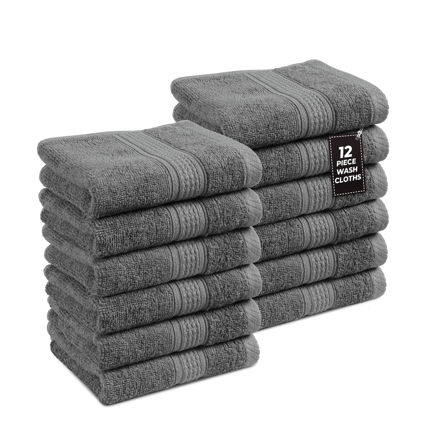 12-Piece Cotton Washcloths Set cp-gallery: color=Grey; size=12 Piece Set