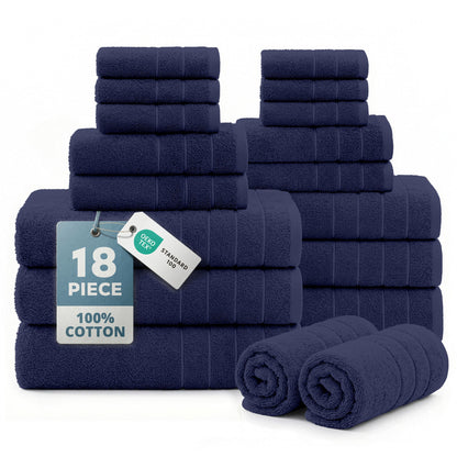 18-Piece Cotton Bath Towel Set cp-gallery: color=Navy; size=18 Piece Set