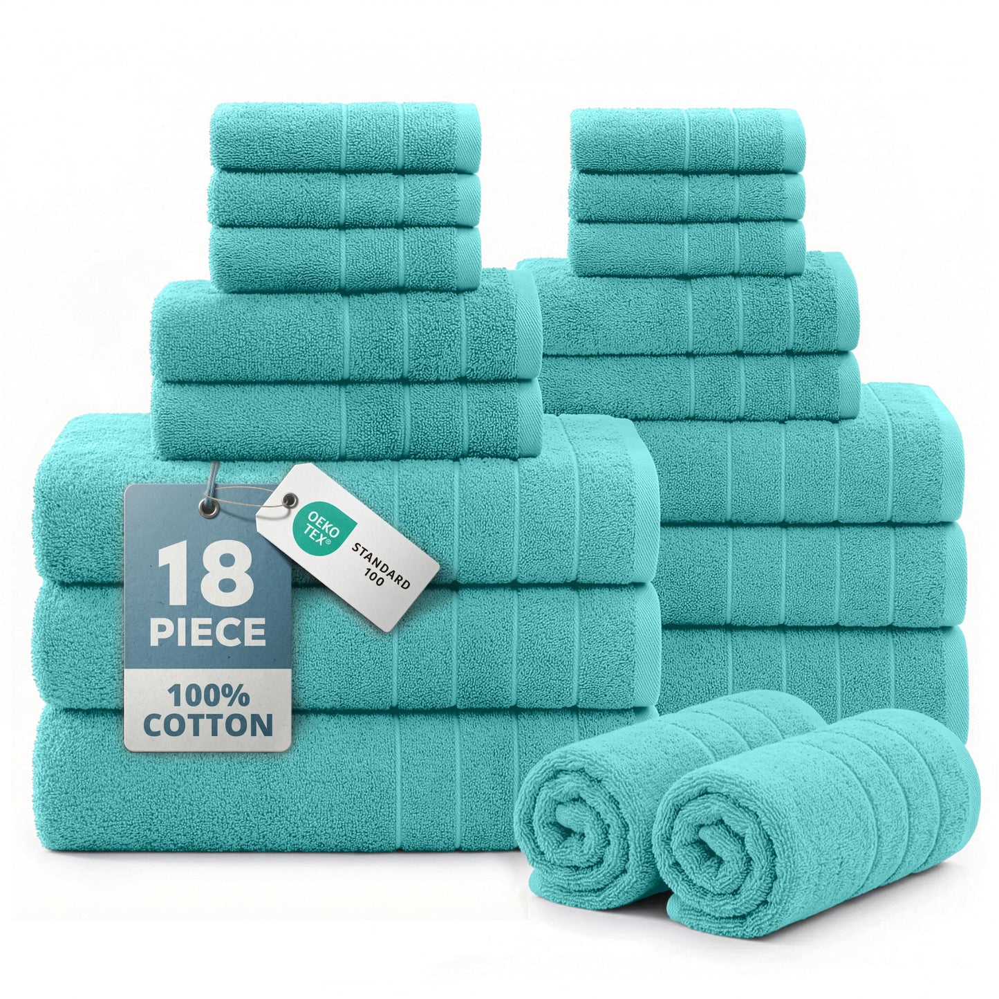 18-Piece Cotton Bath Towel Set cp-gallery: color=Aqua Sky; size=18 Piece Set