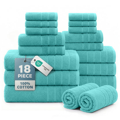 18-Piece Cotton Bath Towel Set cp-gallery: color=Aqua Sky; size=18 Piece Set
