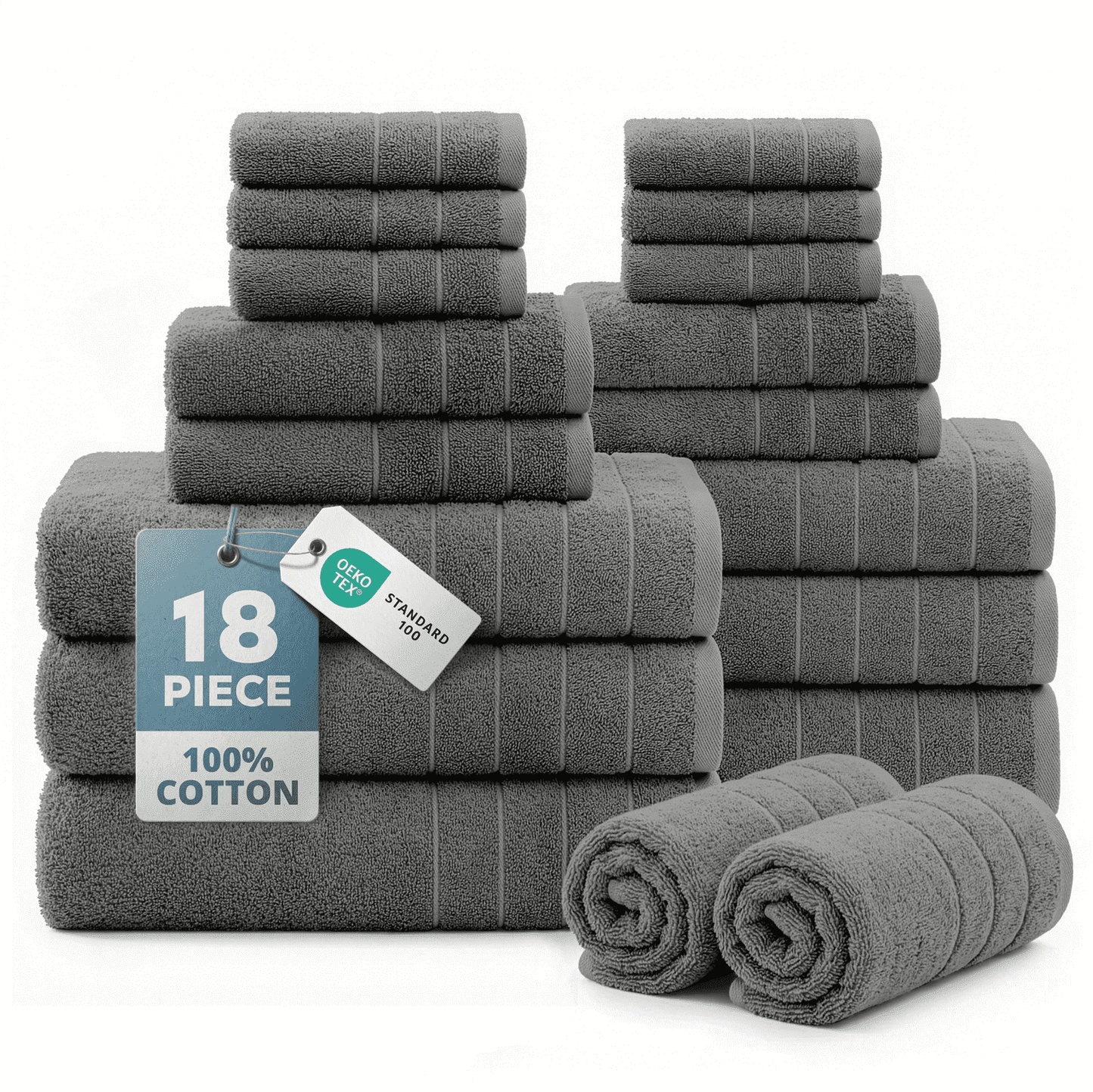 18-Piece Cotton Bath Towel Set cp-gallery: color=Ultimate Grey; size=18 Piece Set