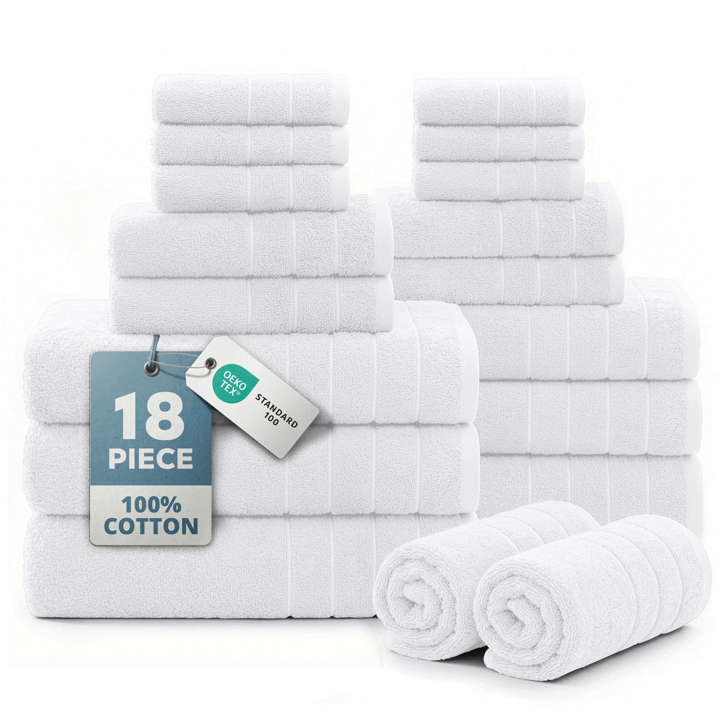18-Piece Cotton Bath Towel Set cp-gallery: color=White; size=18 Piece Set