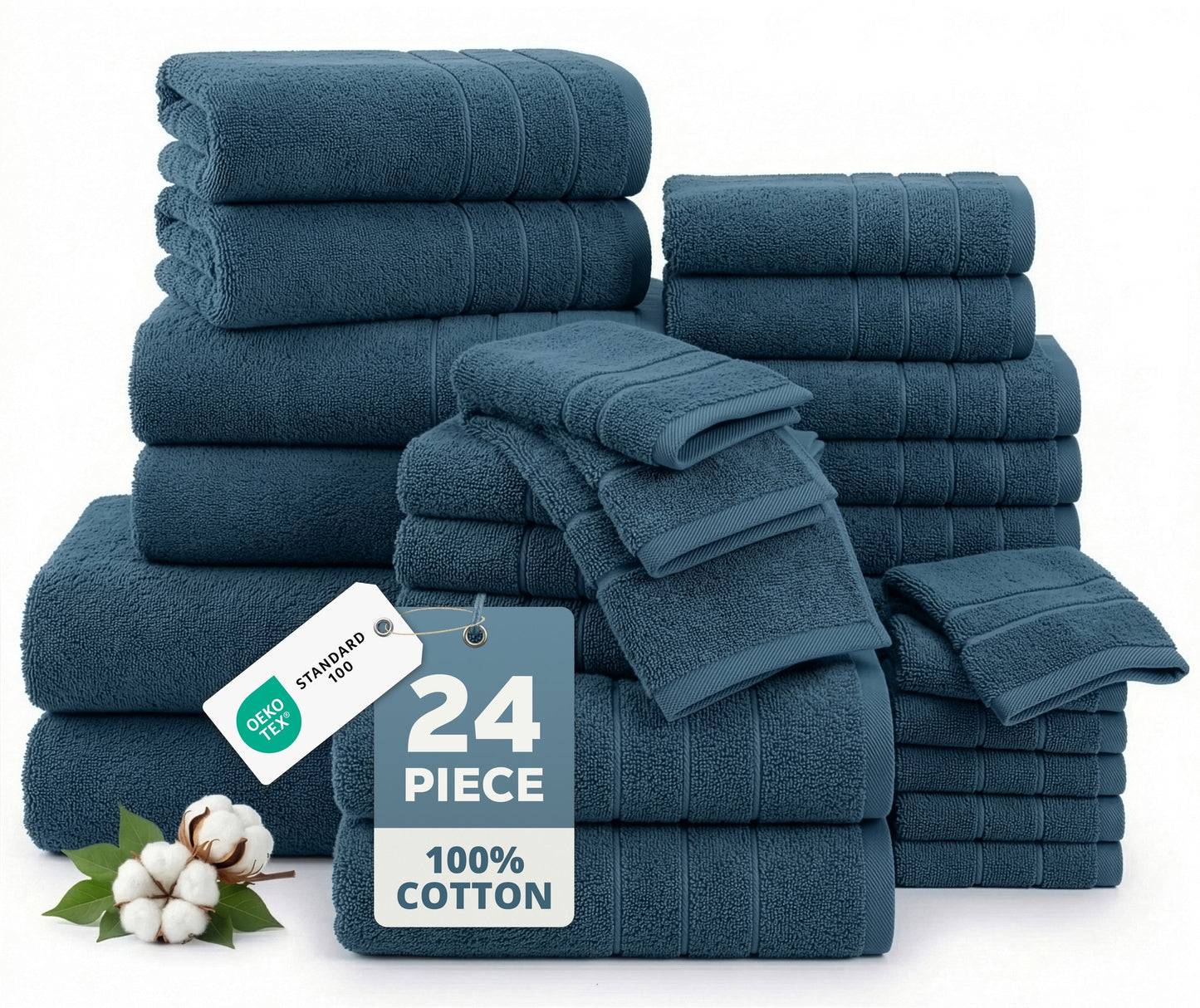 24-Piece Cotton Bath Towel Set cp-gallery: color=Steel Blue; size=24 Piece Set
