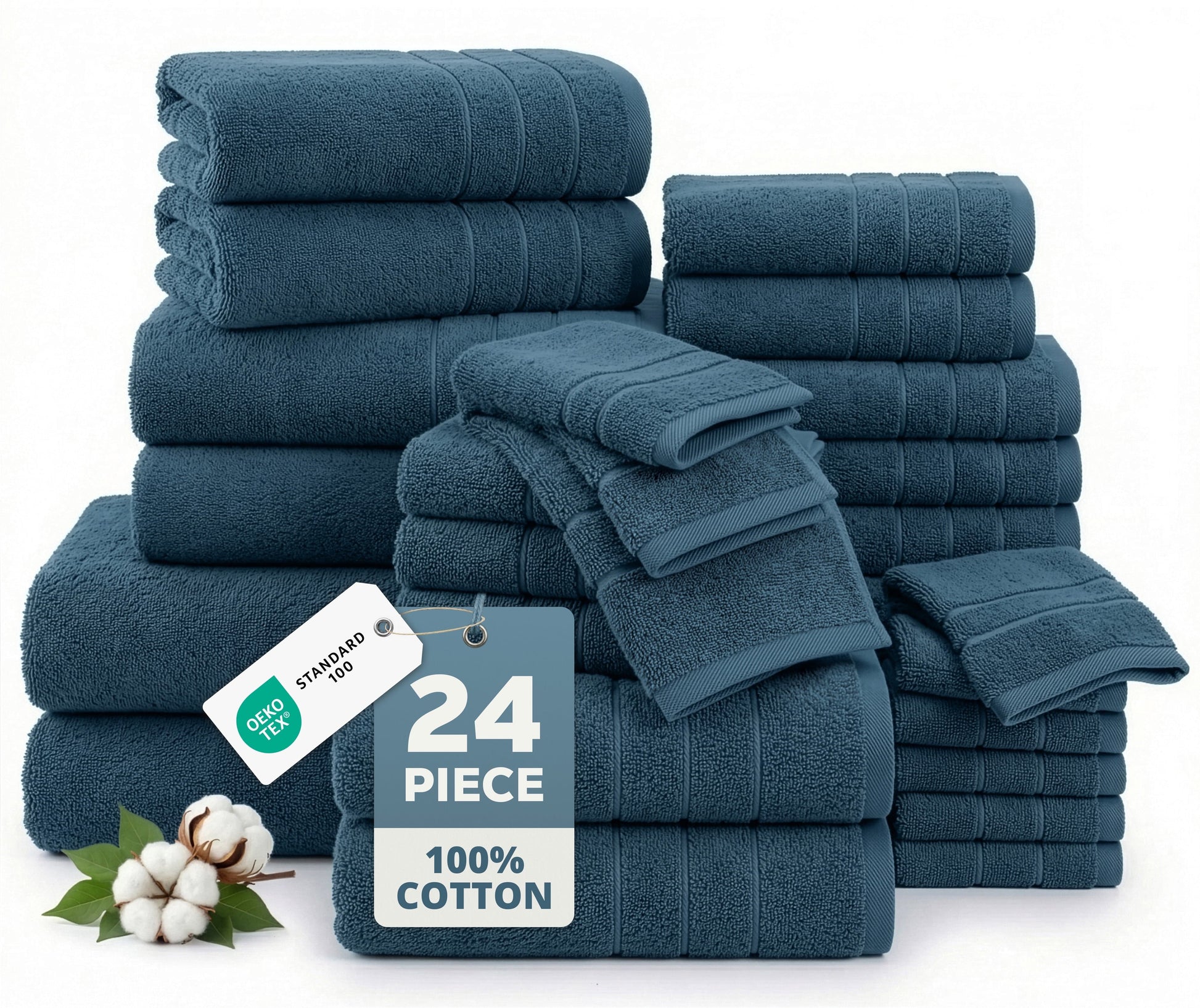 24-Piece Cotton Bath Towel Set