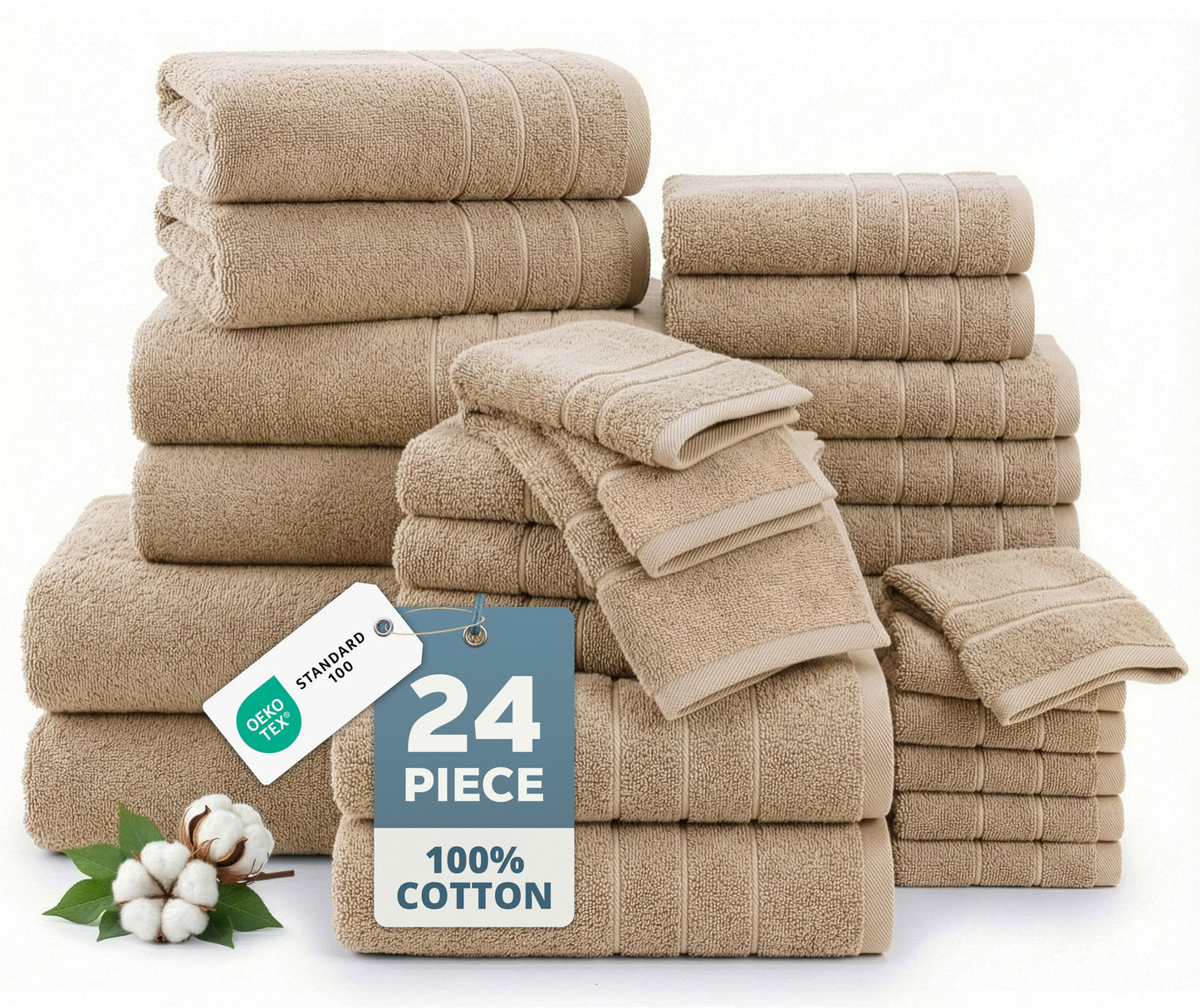 24-Piece Cotton Bath Towel Set cp-gallery: color=Towny Brown; size=24 Piece Set