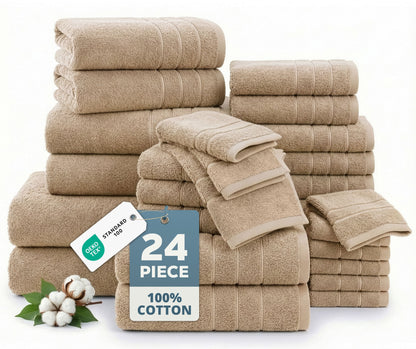 24-Piece Cotton Bath Towel Set cp-gallery: color=Towny Brown; size=24 Piece Set