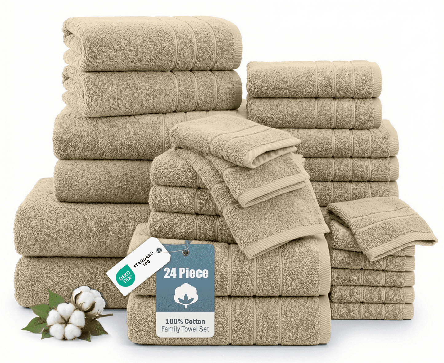 24-Piece Cotton Bath Towel Set cp-gallery: color=Taupe; size=24 Piece Set
