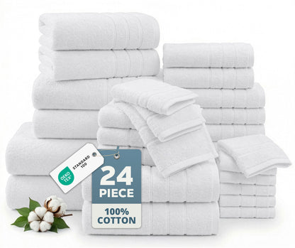 24-Piece Cotton Bath Towel Set cp-gallery: color=White; size=24 Piece Set