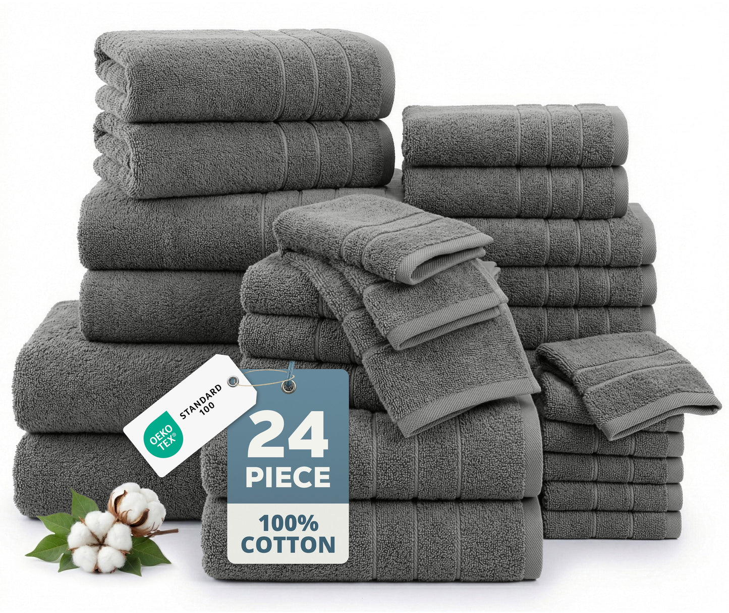 24-Piece Cotton Bath Towel Set cp-gallery: color=Grey; size=24 Piece Set