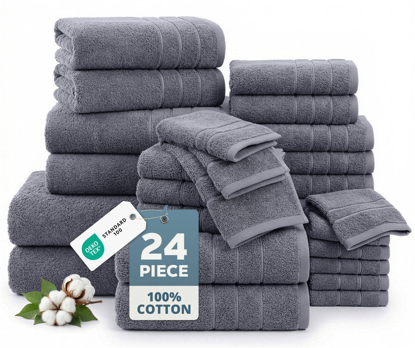 24-Piece Cotton Bath Towel Set cp-gallery: color=Cool Grey; size=24 Piece Set