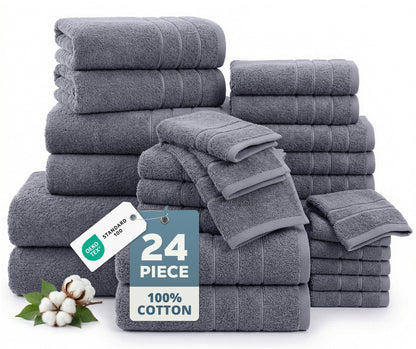24-Piece Cotton Bath Towel Set cp-gallery: color=Cool Grey; size=24 Piece Set