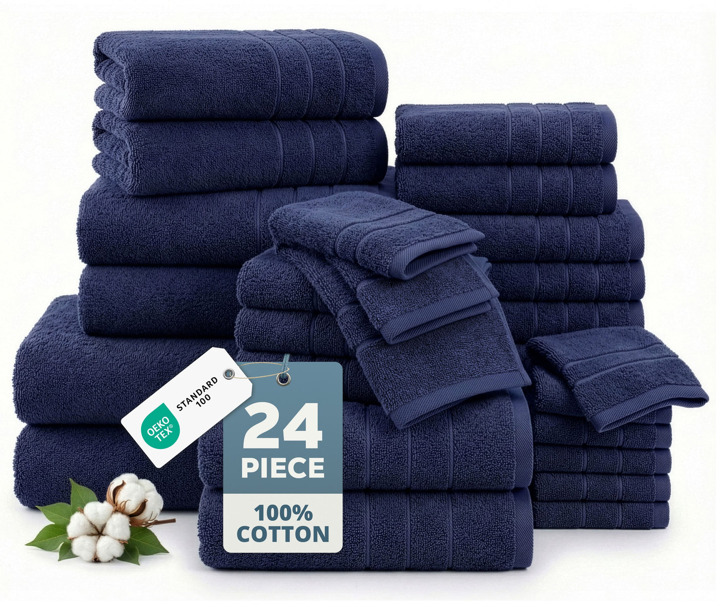 24-Piece Cotton Bath Towel Set cp-gallery: color=Navy; size=24 Piece Set
