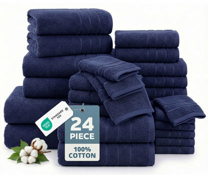 24-Piece Cotton Bath Towel Set cp-gallery: color=Navy; size=24 Piece Set