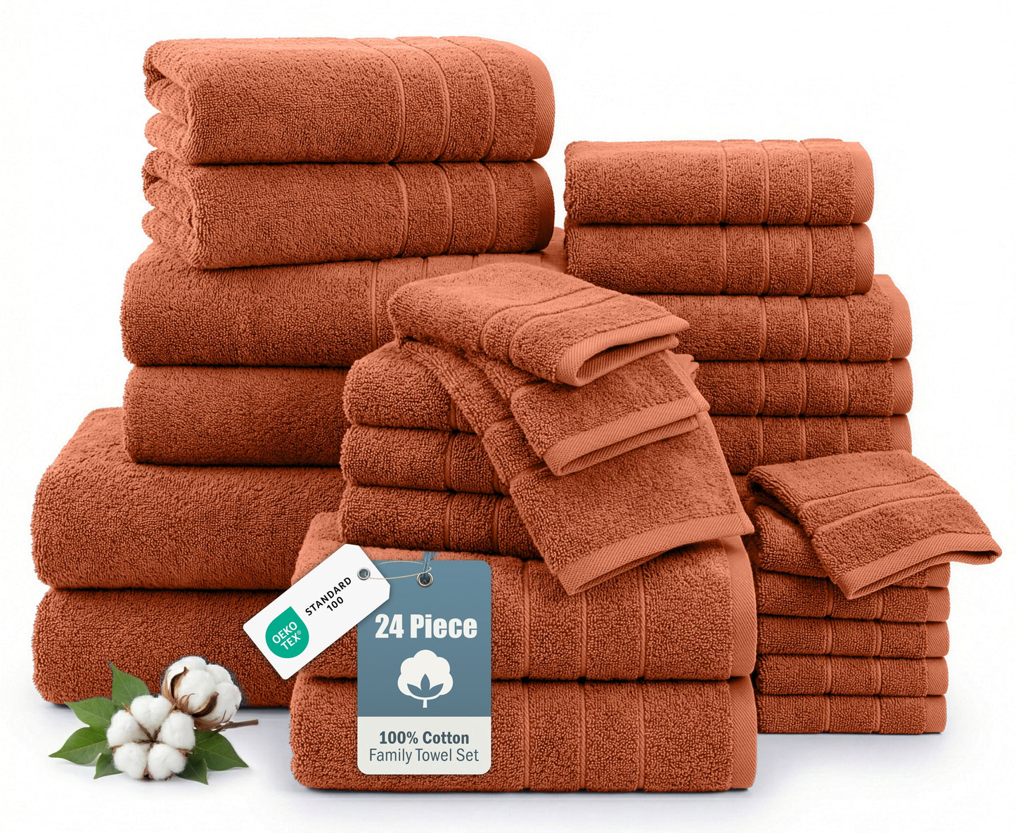 24-Piece Cotton Bath Towel Set cp-gallery: color=Rust; size=24 Piece Set