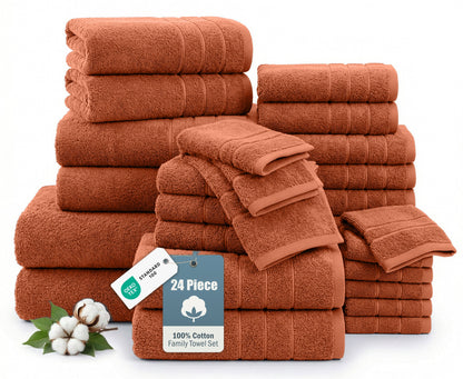 24-Piece Cotton Bath Towel Set cp-gallery: color=Rust; size=24 Piece Set
