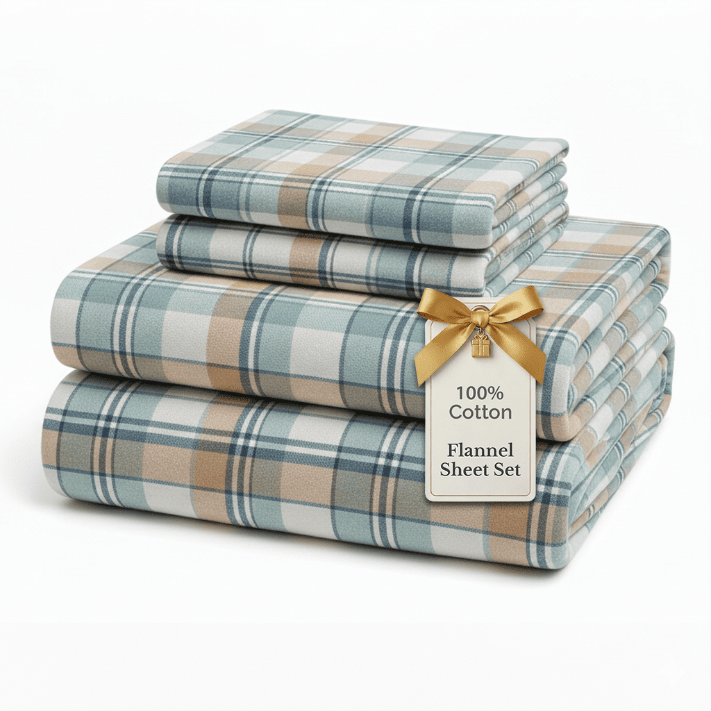 Flannel Sheet Set cp-gallery: color=White Plaid; size=King