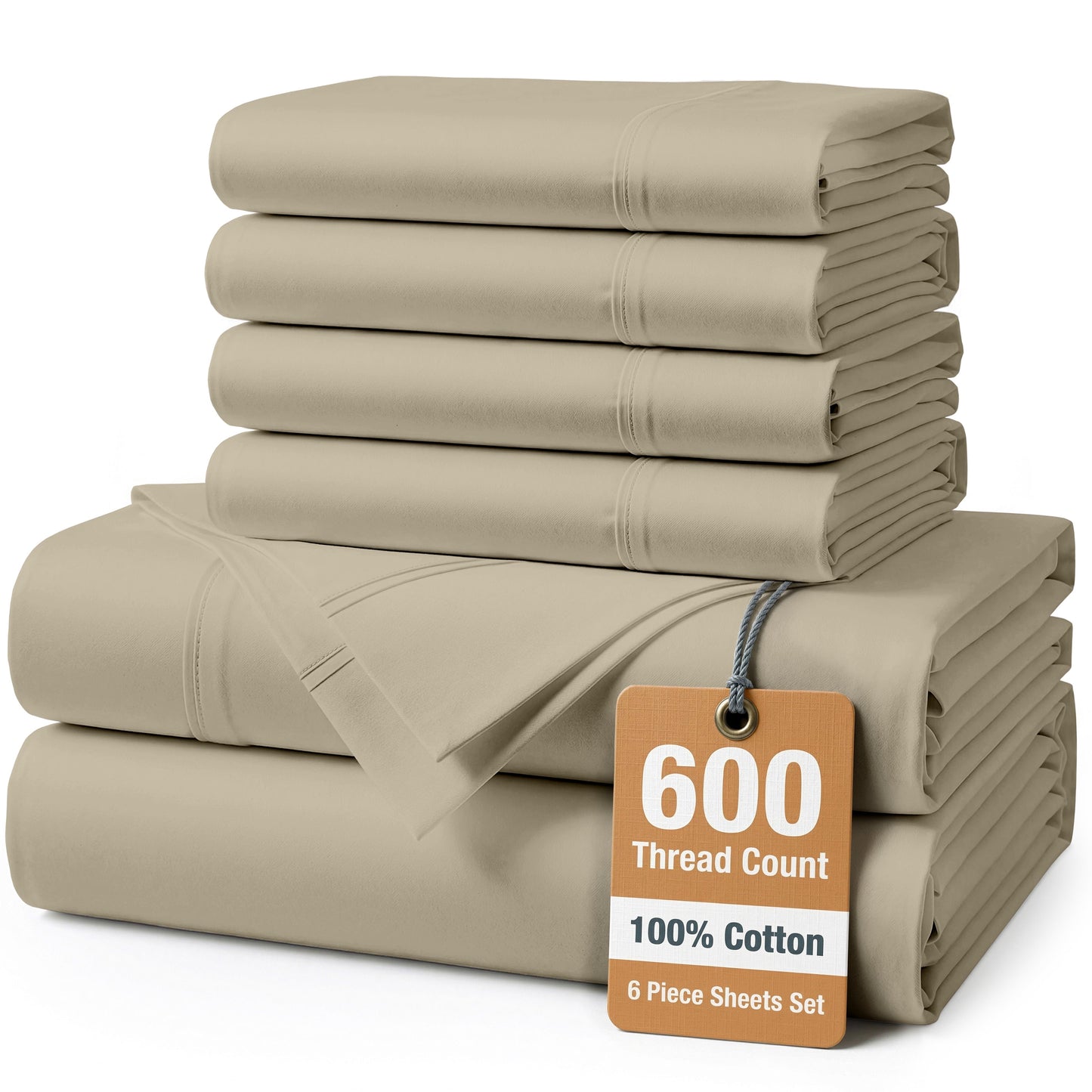 600 Thread Count Cotton Sheet Set cp-gallery: color=Linen; size=California King