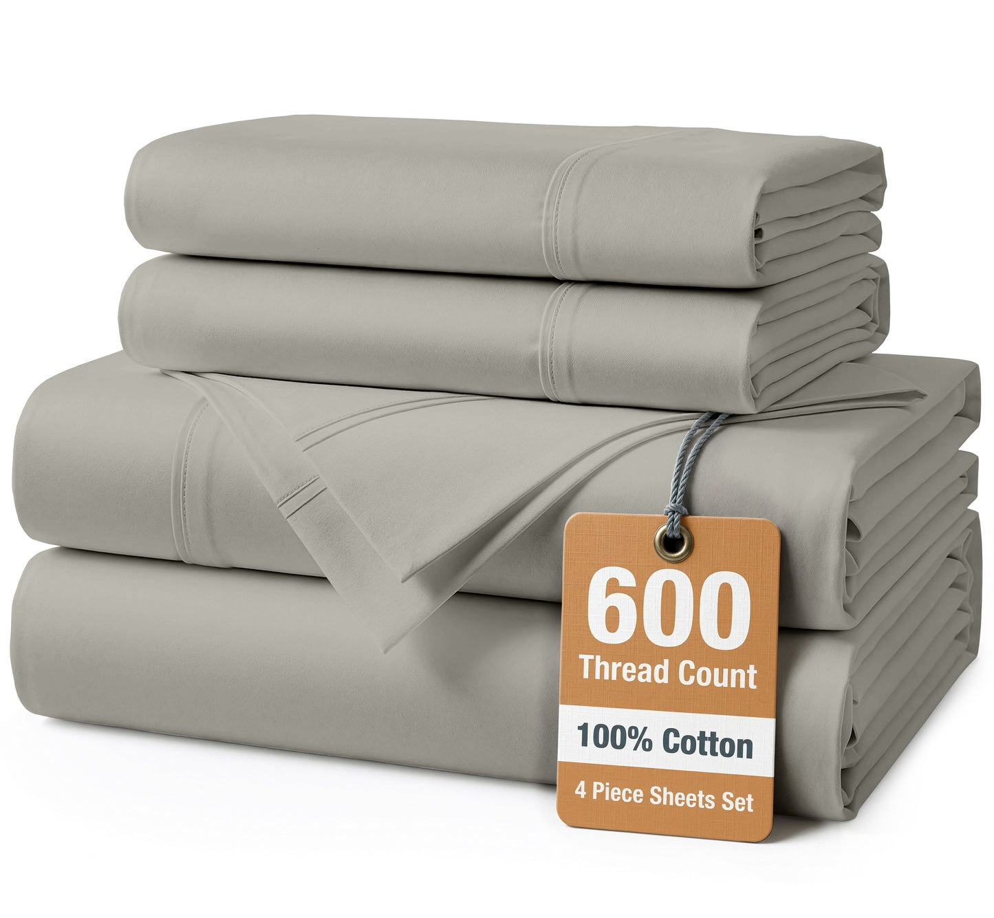600 Thread Count Cotton Sheet Set cp-gallery: color=Silver; size=Twin-XL